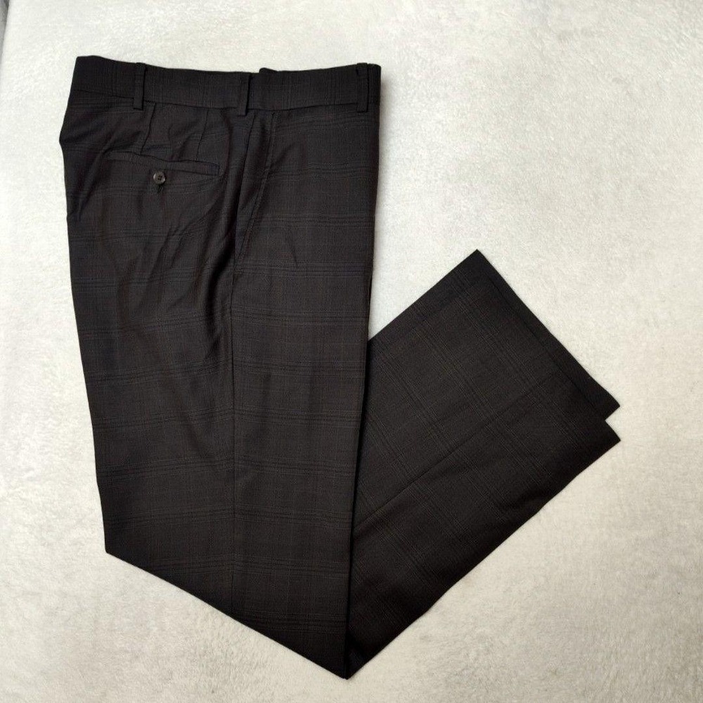 Hugo Boss Dress Pants Men 34x31 Brown Plaid Wool Flat Scorsese Dress Suit USA